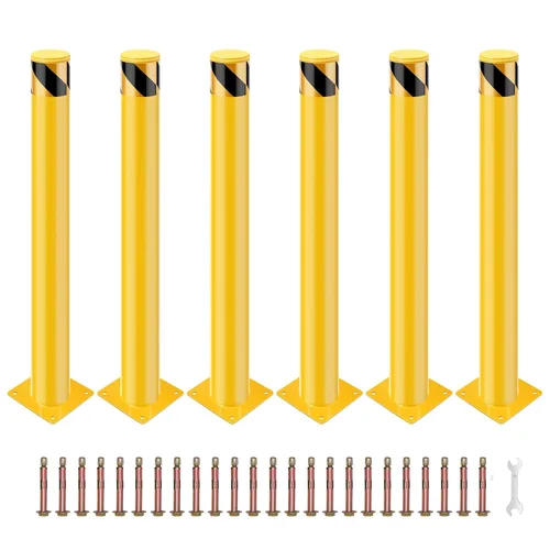 Poste de bolardo de seguridad, 36 x 4.5 pulgadas de acero extraíble para barrera de estacionamiento de tráfico, amarillo, paquete de 6