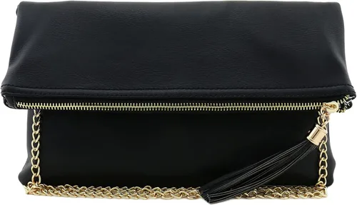 Solene Bolso de mano tipo sobre para mujer, cartera cruzada plegable con borla y correa de cadena, elegante bolso de noche