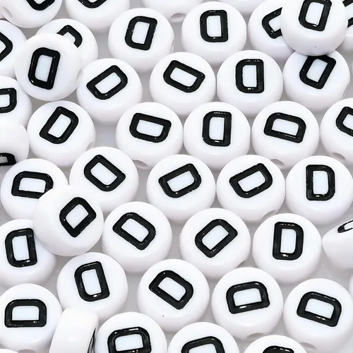 Miniatura 33 de Amaney - Cuentas de vocal A, 100 piezas de 0.276 x 0.157 in, blanco, redondo, acrílico, negro, alfabeto para fabricación de joyas Black-a