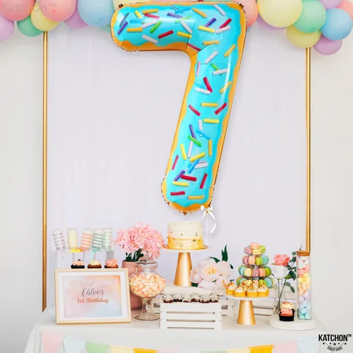 Miniatura 9 de KatchOn, Globo gigante con forma de dona número 7 – 40 pulgadas Globo de cumpleaños 7 para decoraciones de fiesta Globo 7 Globos de dona