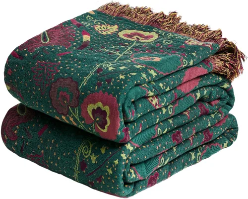 Miniatura 45 de MSGKV Manta de Tiro 100% Algodón para Cama Sofá Otoño 90''x 98'' Mantas de Muselina Súper Suaves Cálidas Colcha Bohemia Ligera Mantas Decorativas