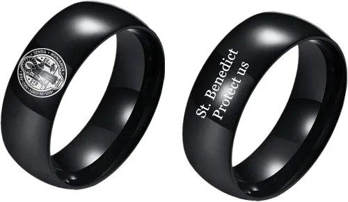 Anillo de protección de San Benito para cristiano de acero inoxidable San Benito Cristo Señor oración alianza de boda para mujeres y hombres amuleto