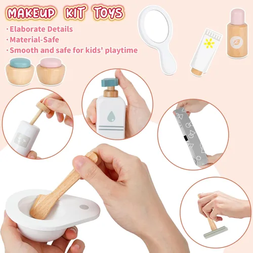 Miniatura 4 de Juego de juguetes de maquillaje de madera, juguetes de simulación de belleza, cuidado de la piel, juguetes preescolares para niños pequeños