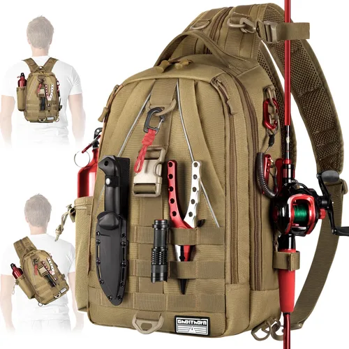 Miniatura 16 de Mochila de Pesca Ghosthorn con Bolsa de Aparejos y Bandolera - Mochila con Soporte para Caña - Caja de Aparejos Ligera para Regalos de Pesca