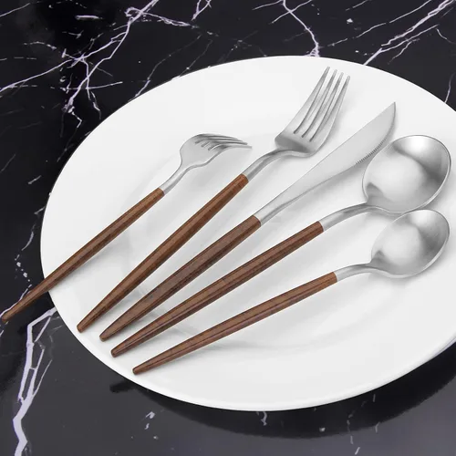 Miniatura 5 de Vanys - Juego de cubiertos con mango negro, 30 piezas de cubiertos de acero inoxidable, juegos de utensilios de cocina para 6, vajilla