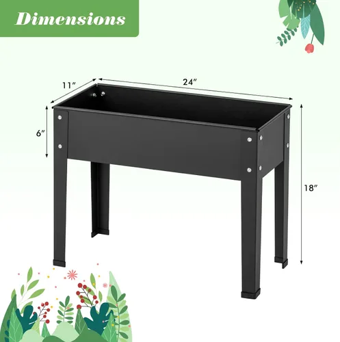 Miniatura 9 de HAPPYGRILL Cama de jardín elevada, maceta elevada de 18 pulgadas con patas, orificio de drenaje, diseño de dobladillo, caja de jardín de metal