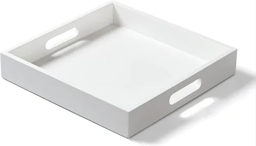 Bandeja de madera blanca con asas, bandeja organizadora cuadrada de encimera de 12 x 12 x 2 pulgadas de alto, bandejas decorativas para cosméticos