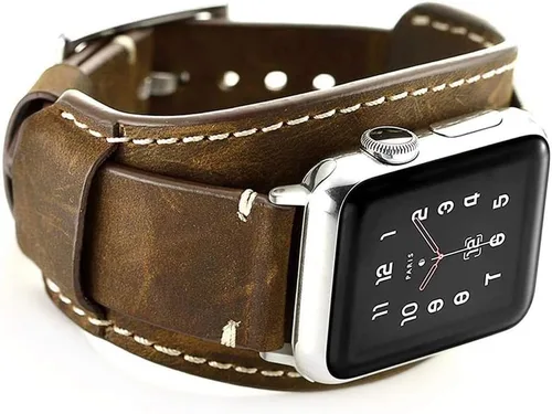 Miniatura 9 de Compatible con correas de Apple Watch de 1.496 pulgadas, 1.575 pulgadas, 1.614 pulgadas, correa de cuero genuino retro de caballo loco para iWatch