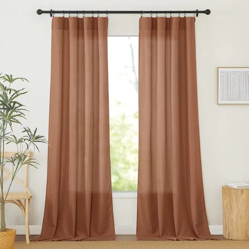 Miniatura 53 de RYB HOME - Cortinas de lino natural de 36 pulgadas de largo, juego de 2 paneles - Cortinas tejidas de lino suaves y transpirables, cortinas ligeras