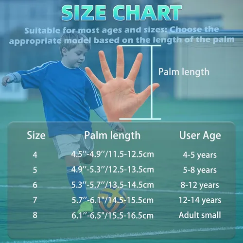 Miniatura 5 de Guantes de portero de fútbol para jóvenes y niños, guantes de portero con palmas de súper agarre, guantes de fútbol antideslizantes, protección Azul