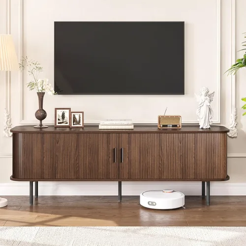 Miniatura 13 de Soporte de TV moderno acanalado de 47" para televisores de hasta 60 pulgadas, centro de entretenimiento para juegos con puertas correderas