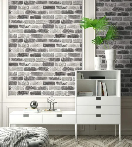 Miniatura 5 de NextWall Papel tapiz autoadhesivo de ladrillo sintético lavado (gris)