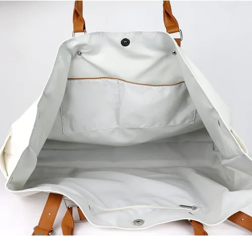 Miniatura 2 de Bolsa de playa con mango de cuero vegano, extra grande, para mujer, impermeable, a prueba de arena, color blanco