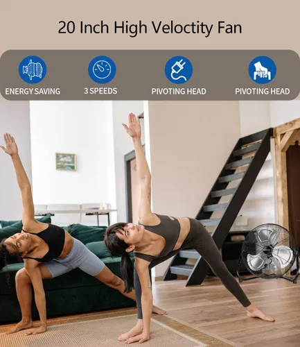 Miniatura 3 de BEESTAR Ventilador de piso de 18 pulgadas, ventilador de alta velocidad con 3 velocidades y cabezal inclinable ajustable, ventilador industrial