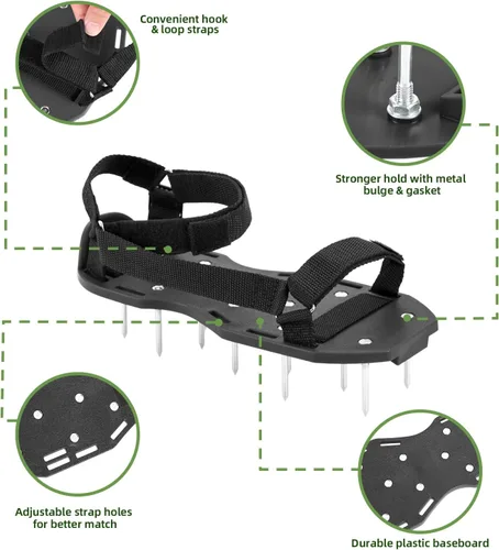 Miniatura 7 de Ohuhu Zapatos aireadores de césped con pala de acero inoxidable, zapato de aireación de instalación libre con correas de gancho y bucle, sandalias