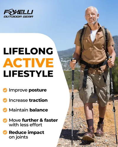 Miniatura 7 de Foxelli Bastones de trekking – Bastones de trekking plegables ligeros para hombres y mujeres, equilibrio perfecto y apoyo para personas mayores Caqui
