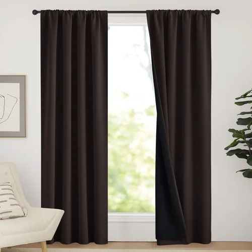 Miniatura 75 de NICETOWN Cortinas blancas 100% opacas, 2 capas gruesas completamente opacas con bolsillo para barra, cortinas aislantes térmicas para Blanco puro