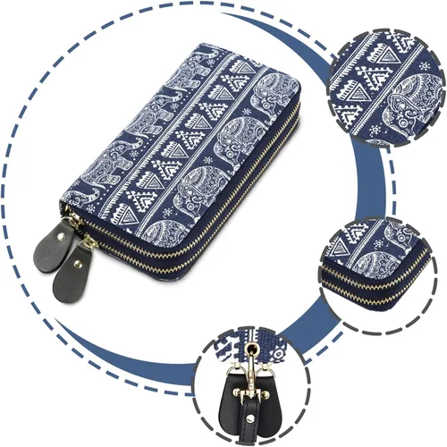 Miniatura 2 de LATH.PIN RFID Blocking Bohemian Purse Wallet Canvas Elephant Pattern Handbag with Coin Pocket and Strap