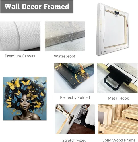 Miniatura 6 de CCWACPP Lienzo africano americano para pared, diseño de mujeres negras y azules y doradas, pintura de mariposas y mujeres africanas para decoración