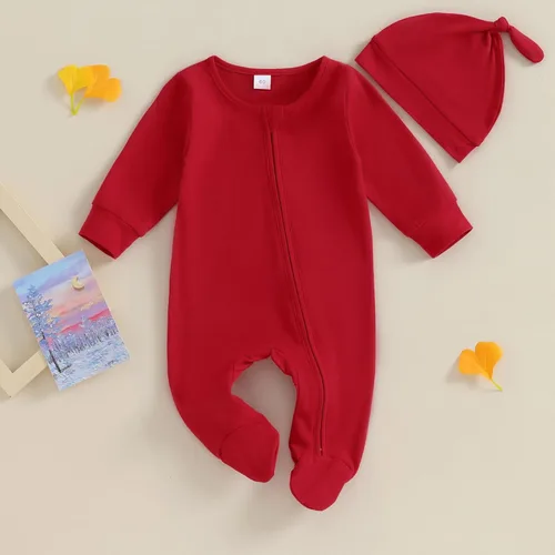 Miniatura 2 de Bowanadacles Mameluco de una pieza de manga larga para bebés, niñas y niños, con cremallera, con gorro