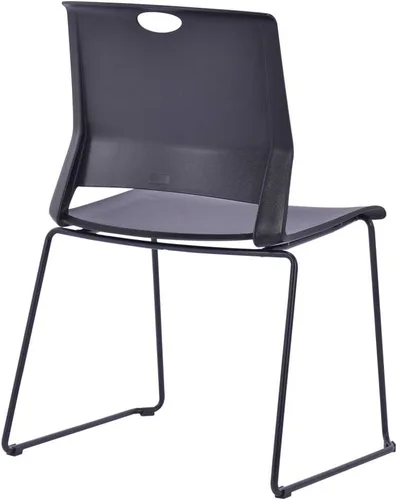 Miniatura 6 de Juego de 4 sillas apilables negras, sillas de plástico para sala de espera con base de trineo, moderna silla de recepción de invitados de oficina