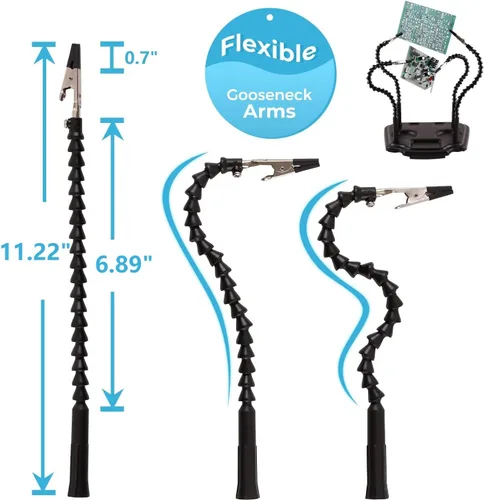 Miniatura 2 de Noah Mano de ayuda, 4 brazos ajustables de cuello de cisne, base de metal resistente, herramienta de soldadura electrónica, soporte limpiador