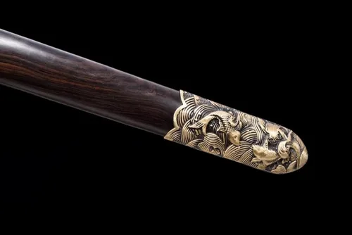 Miniatura 8 de Espadas chinas, Espada Rey Dragón Real, Hojas de acero de Damasco forjado, accesorios de latón, vaina de ébano, negro