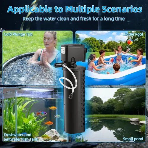Miniatura 7 de Hypool Filtro de acuario U-V de 600 GPH para tanque de peces grande de 100 a 500 galones, bañera de inmersión fría, filtro de estanque de piscina