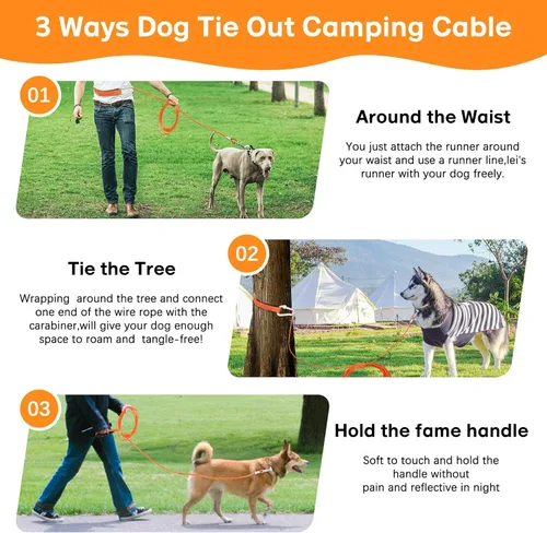 Miniatura 6 de Correa larga para perro a prueba de mordidas, cable de amarre para perros resistente de 50 pies con mosquetón, correas de perro para patio, correas