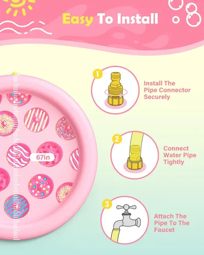 Miniatura 4 de Peteast Alfombrilla Antisalpicaduras Antideslizante con Estampado de Rosquilla Rosa para Niños y Perros de 0.58 mm de Grosor, Piscina Rociadora