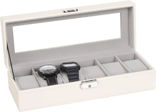 NEX Caja de reloj organizador para hombres, de piel sintética superior de cristal para el almacenamiento de relojes