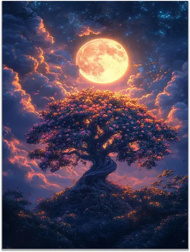 Miniatura 20 de VOCBAN Nature Tree of Life Abstract Pictures Canvas Painting Large Modern Canvas Wall Art Colorful Trees Living Room Wall Decor Plant Prints(black
