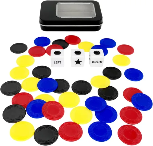 Miniatura 3 de Ahoper - Juego de dados izquierda-derecha-centro Prime Set con 3 dados + 40 fichas. Izquierda en el producto significa pasar 1 ficha a la izquierda