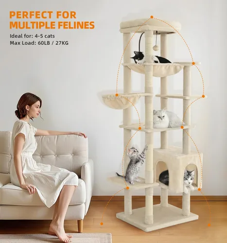 Miniatura 2 de Made4Pets - Árbol alto para gatos, torre de árbol de gato de 71 pulgadas para gatos de interior grande y adulto, torre de felpa de varios niveles