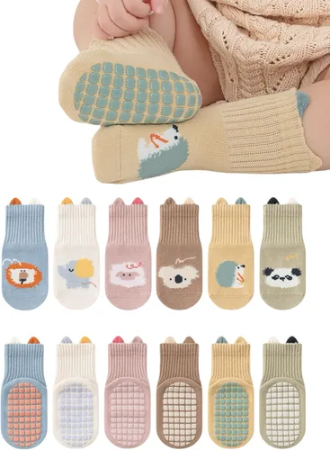 Calcetines antideslizantes para bebés y niños pequeños, calcetines antideslizantes para recién nacidos, calcetines para el primer piso, 6 paquetes