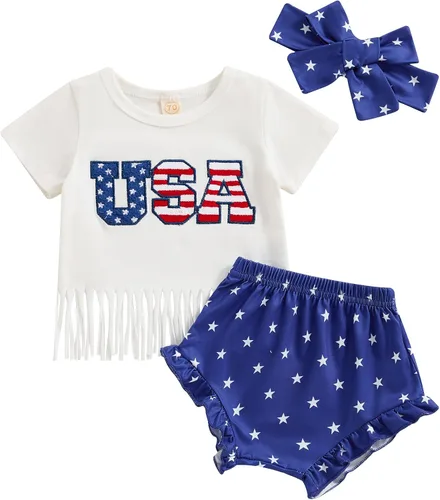 Miniatura 6 de Conjunto de camiseta y pantalones cortos para bebé niña del 4 de julio, camiseta y pantalones cortos para el Día de los Caídos