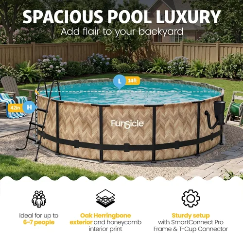 Miniatura 2 de Funsicle Oasis Designer - Piscina redonda sobre el suelo de 14 pies x 42 pulgadas con bomba de filtro SkimmerPlus, escalera y cubierta de piscina
