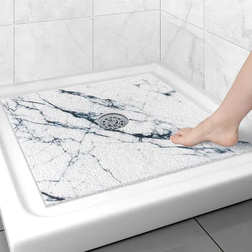 Miniatura 17 de Alfombrilla de ducha cuadrada antideslizante: 24 x 24 pulgadas para ducha interior con orificio de drenaje en el medio, tapete de ducha de masaje