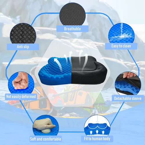 Miniatura 2 de NEW-Vi Cojín antideslizante para asiento de kayak, cojín de gel doble grueso, cojín de asiento de gel impermeable para kayak, alivio del dolor