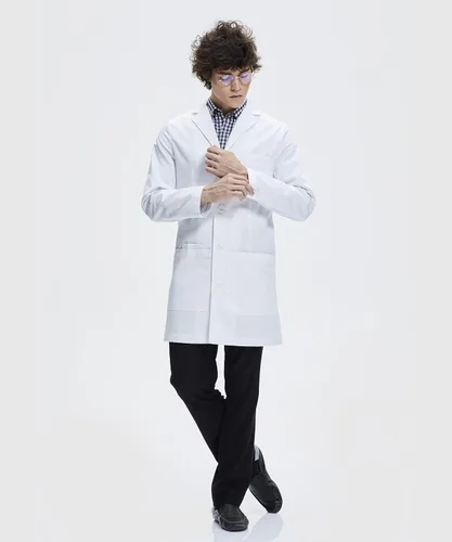 Miniatura 5 de Dr. James Abrigo de laboratorio para hombre, ajuste a medida, bolsillos para smartphone y tablet, blanco, 38 pulgadas de largo, Blanco