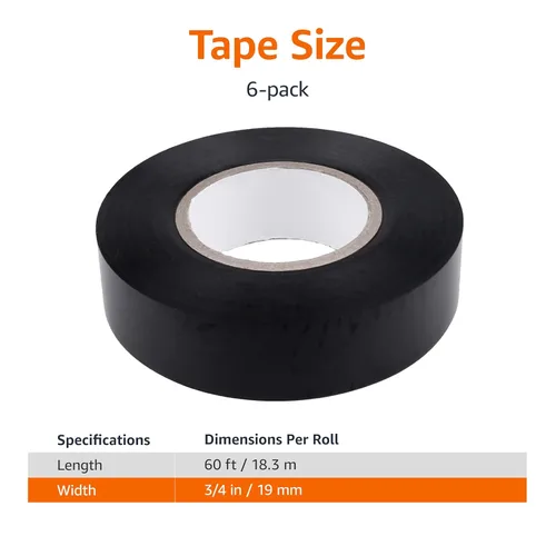 Miniatura 6 de Amazon Basics Cinta adhesiva eléctrica, para bricolaje en el hogar, reparaciones, electricidad, automoción y equipo, paquete de 6, 3/4 pulgadas por