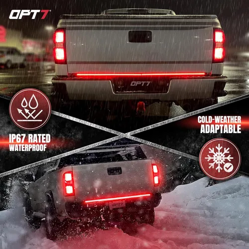 Miniatura 8 de OPT7 48" Barra de luz LED Redline Parlux de triple fila para puerta trasera con señal de giro secuencial roja - Tira de luz de marco de aluminio