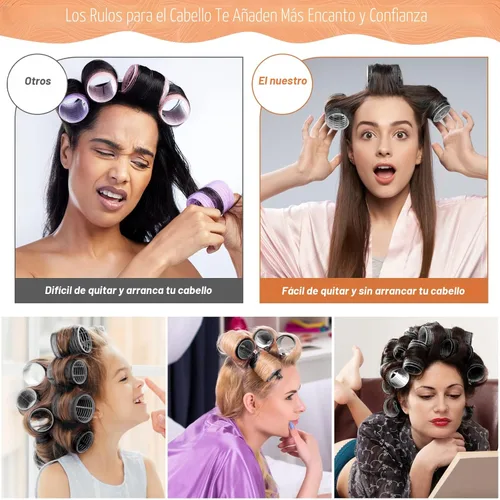 Miniatura 7 de Rodillos rizadores de cabello para mujer, 24 unidades, sin calor, con 12 clips, 4 tamaños (Jumbo Grande, Mediano, Pequeño), Rodillos de pelo