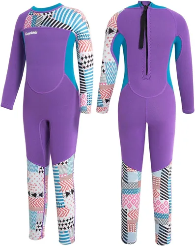 Miniatura 24 de Gogokids Traje de neopreno de manga larga de 0.098 pulgadas para niños y niñas, con protección UV 50+ y cremallera trasera, cálido traje completo