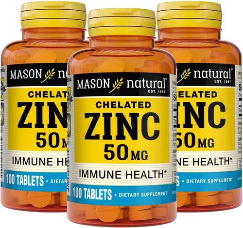 Mason Natural Zinc 50 mg, apoya la función inmune y la salud antioxidante, 100 tabletas, paquete de 3