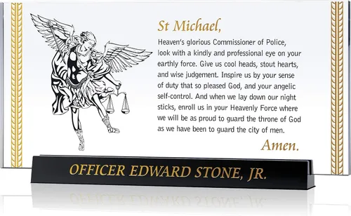 Placa de regalo personalizada de oración de San Miguel de cristal para policía, personalizada con el nombre del oficial de policía, regalo único de