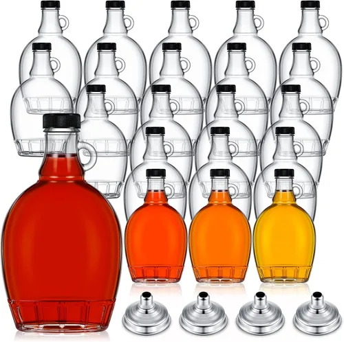 Miniatura 8 de Hoolerry Paquete de 24 botellas de vidrio de jarabe de arce con asa y tapas, recipientes de jarabe de arce de 8.45 onzas, recipientes de vidrio