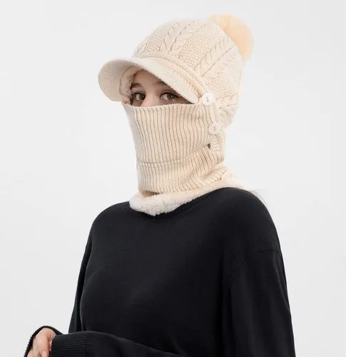 Miniatura 3 de HUAMULAN Gorro de invierno de una pieza para mujer, pasamontañas de forro polar, pasamontañas, máscara facial, bufanda, orejeras, esquí, nieve