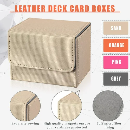 Miniatura 3 de Yookeer 4 cajas de cuero para cartas, caja de juego de cartas para coleccionar, compatible con MTG Commander (rosa, naranja, arena, gris, horizontal)
