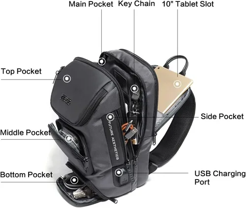Miniatura 3 de Mochila tipo bandolera para hombre, bolsa de hombro impermeable con puerto USB